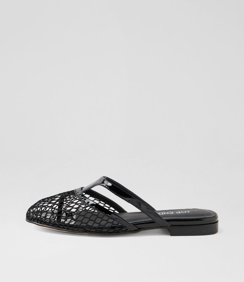 Wishie Black Patent Mesh Flat Shoes