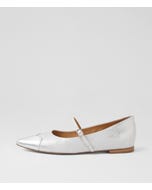 Yian Silver White Leather Flat Shoes
