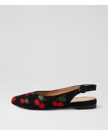 Fairys Black Cherries Red Fabric Flat Shoes