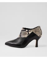 Lazel Black White Leather Ankle Boots