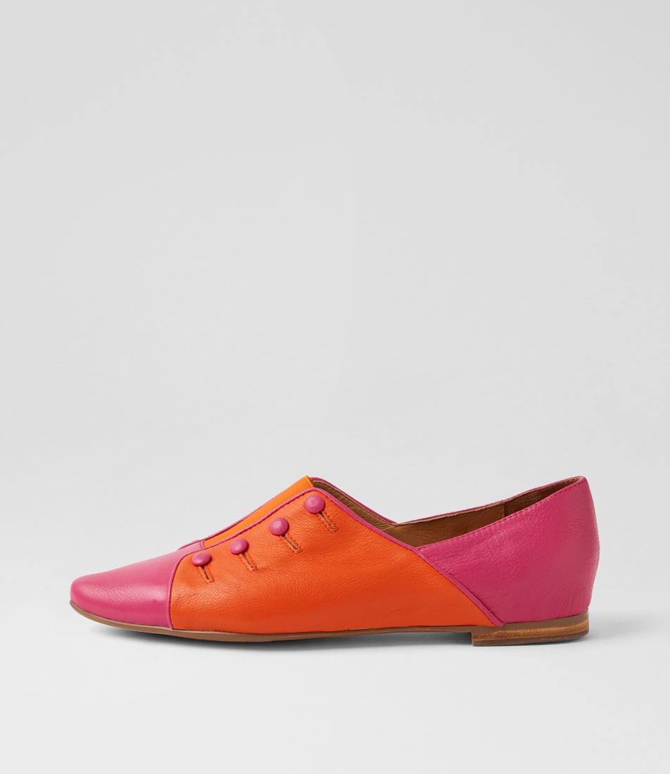 Servi Fuchsia Orange Leather Flat Shoes