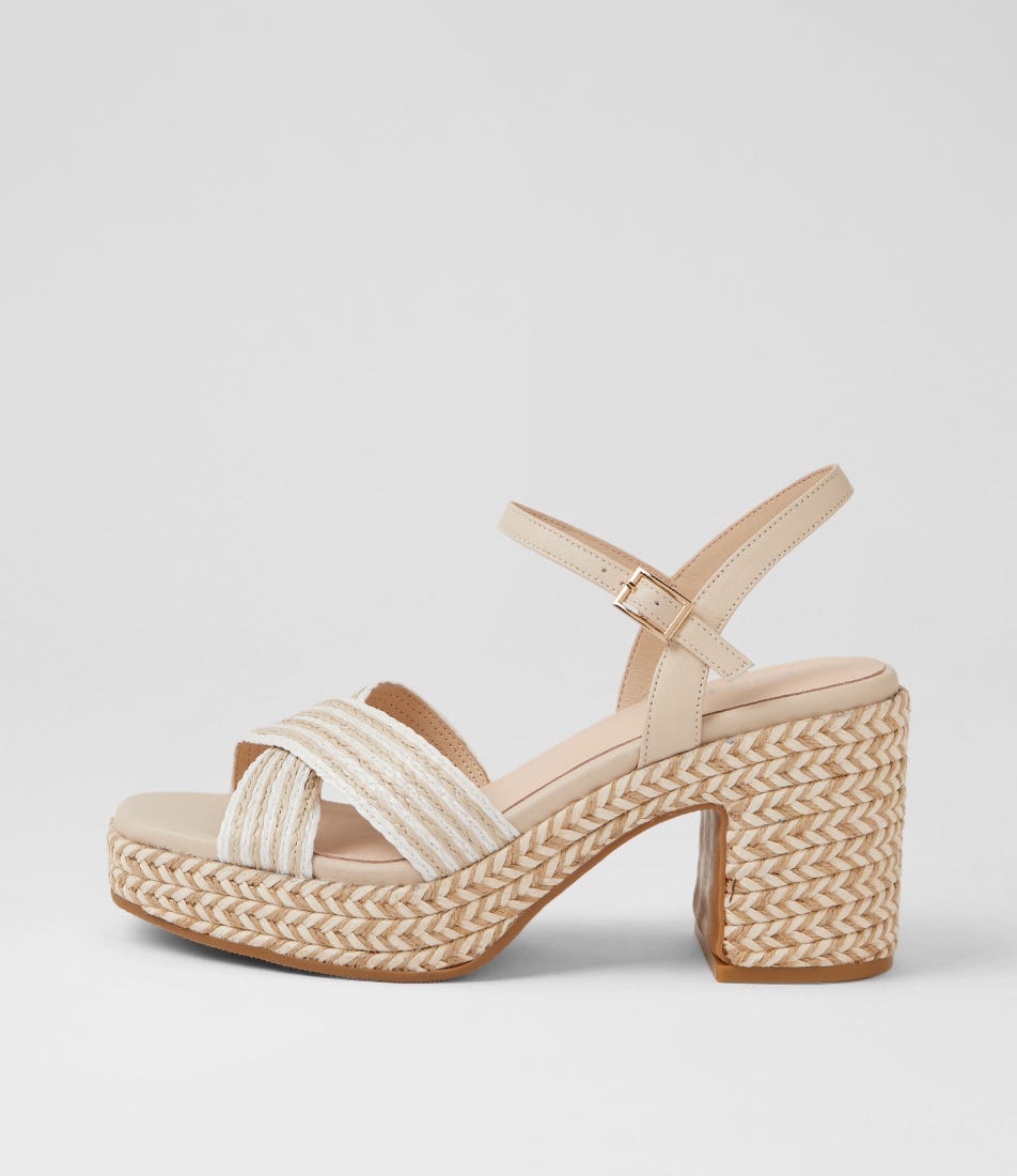 Mirem White Natural Multi Syn Raffia Platform Sandals