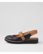 Olora Navy Dark Tan Leather Mary Janes