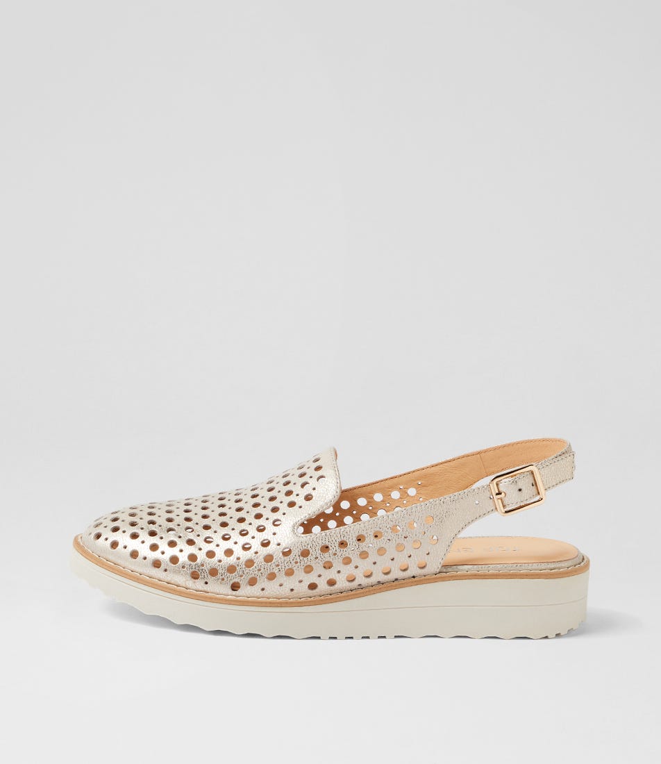 Onula Beige Gold Almond Wash Leather Flat Shoes
