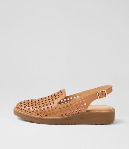 Onula Dark Tan Light Choc Leather Flat Shoes