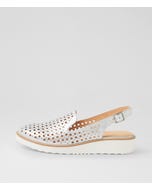 Onula White Silver Wash Leather Flat Shoes