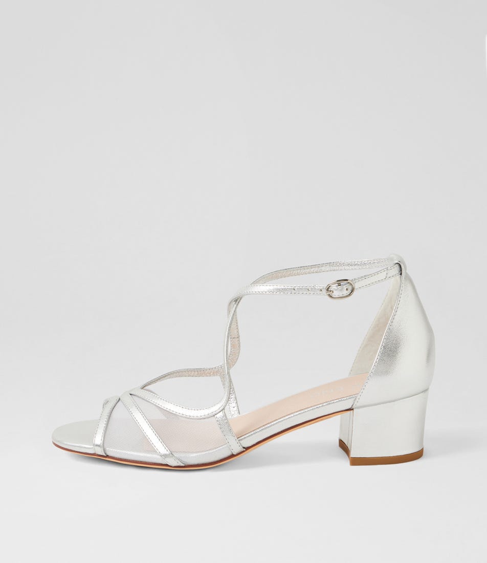 Daciana Silver Leather Mesh Sandals