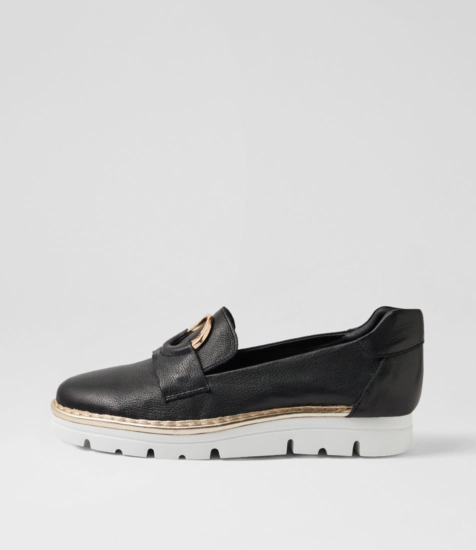 Everins Black Gold Leather Flat Shoes