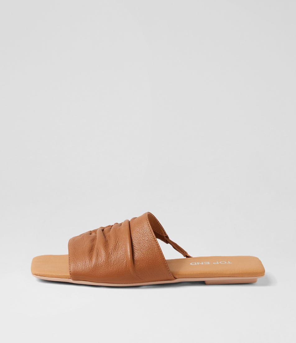 Ellesa Dark Tan Leather Slides