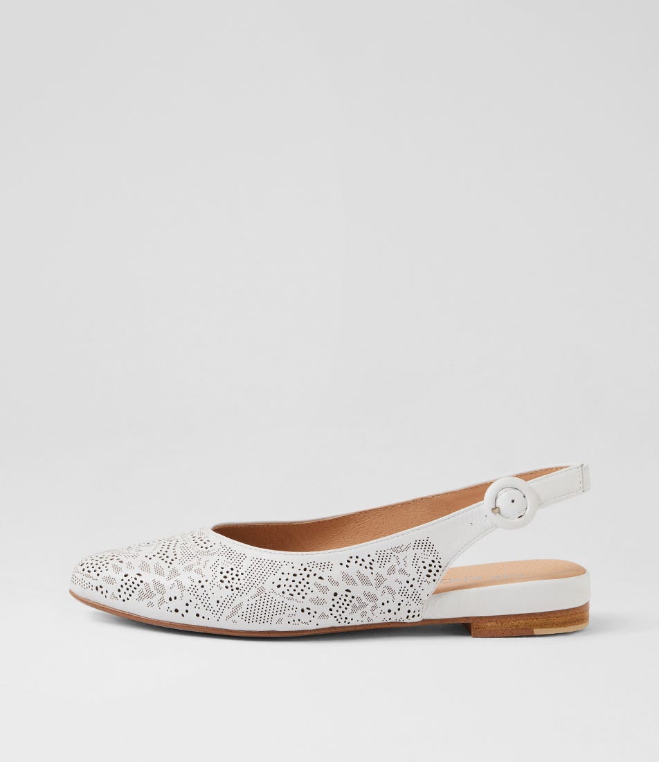 Falo White Leather Slingbacks