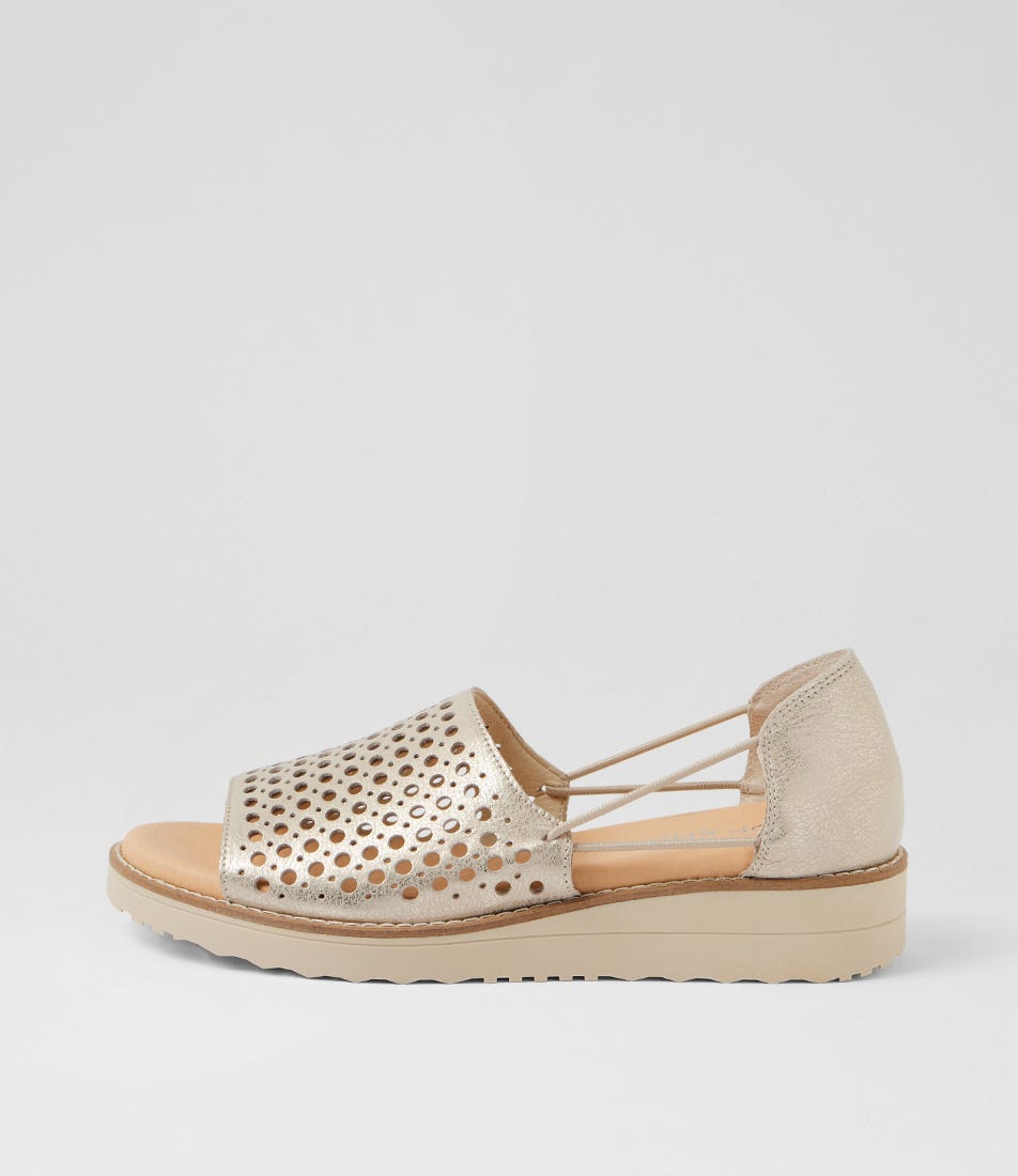 Halare Beige Gold Almond Wash Leather Sandals