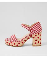 Mistro Red Gingham Fabric Sandals