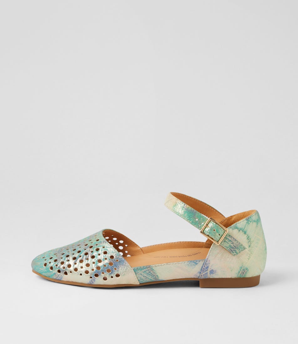 Carrole Xf Green Watercolour Leather Flat Shoes