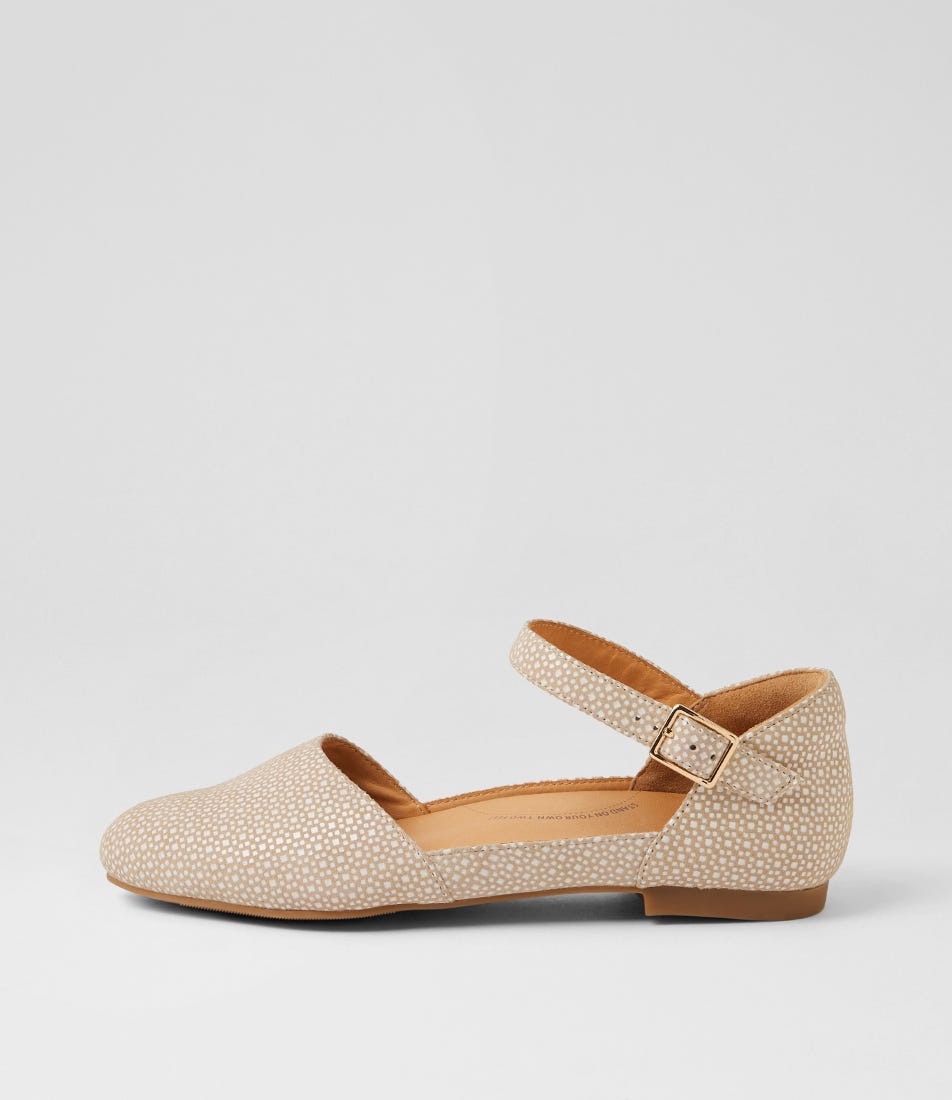 Cavalcade Xf Camel White Print Leather Flat Shoes