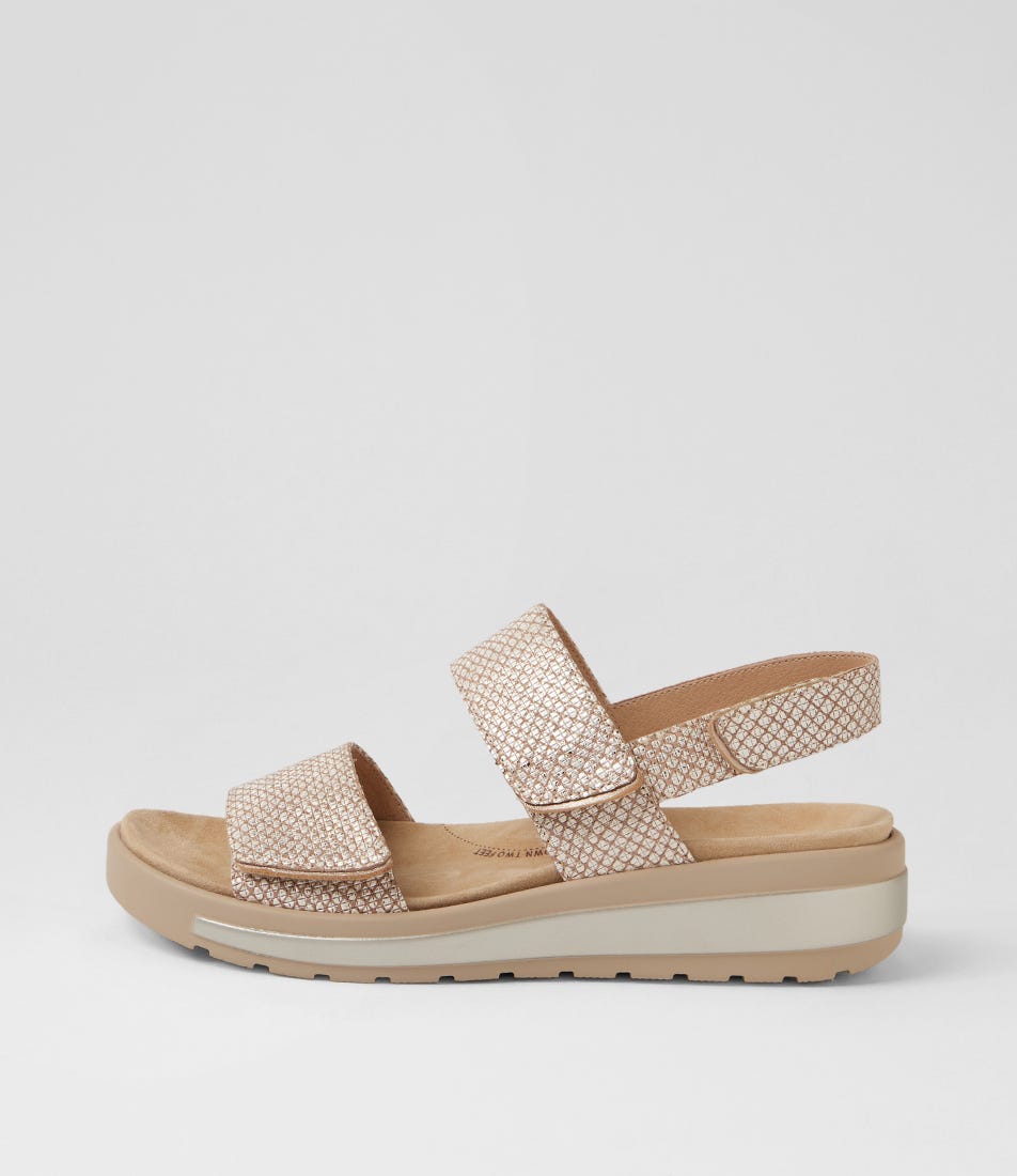 Garlin W Camel&Almond Print Leather Sandals