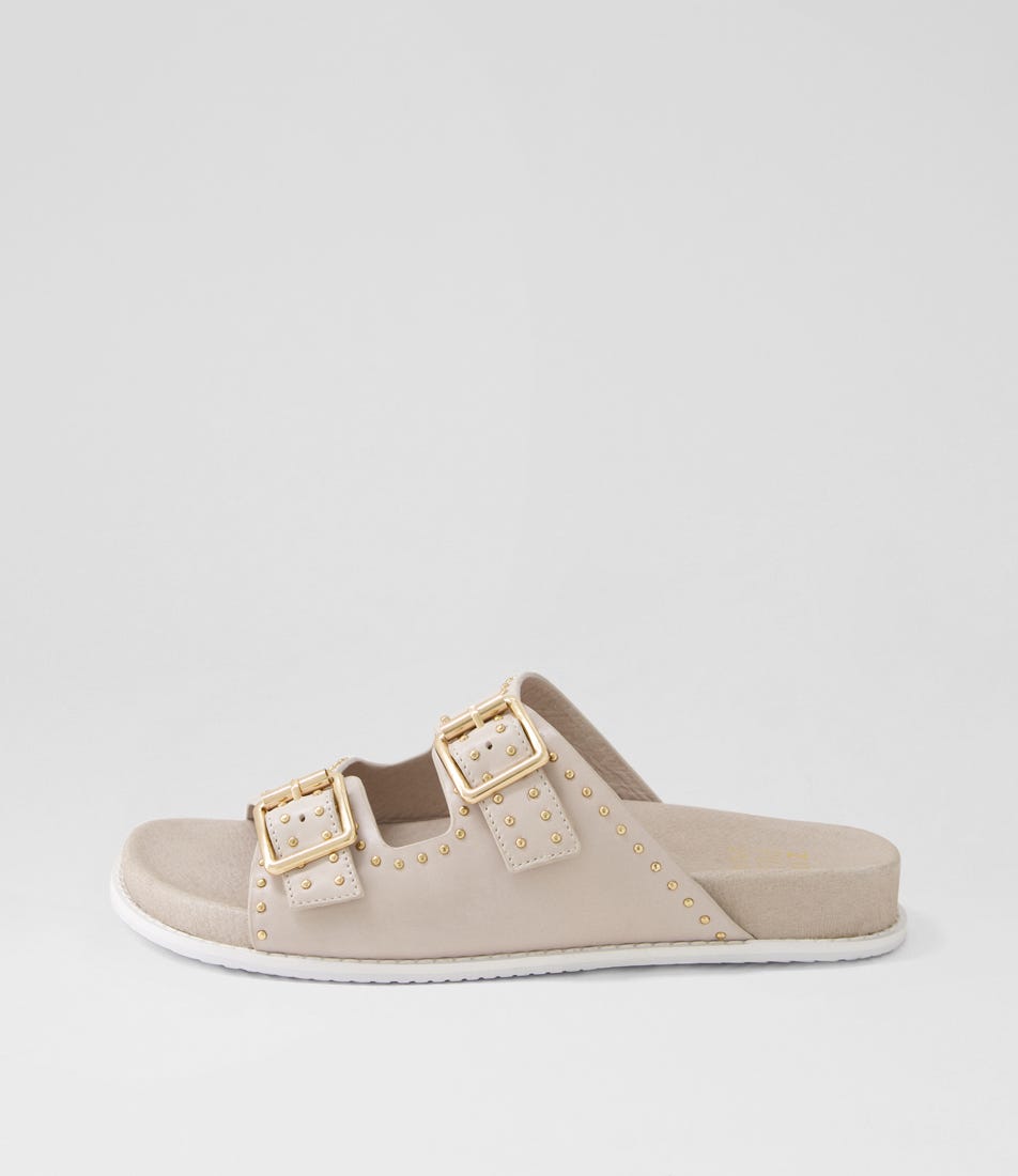 Havro W Almond Pale Gold Leather Slides