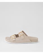 Havro W Almond Pale Gold Leather Slides