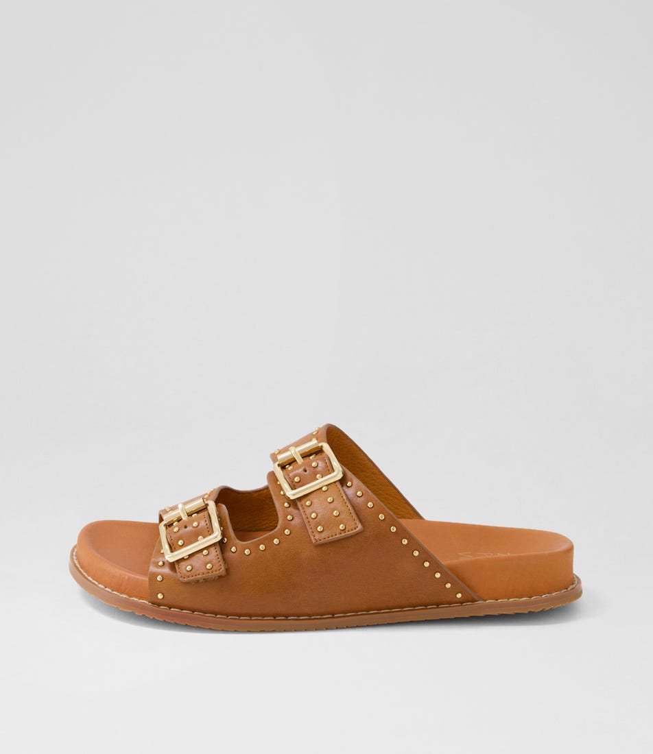 Havro W Tan Pale Gold Leather Slides
