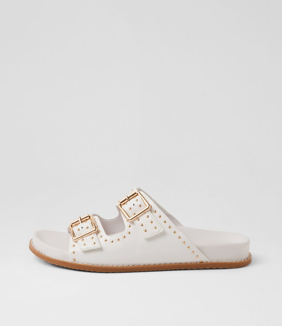 Havro W White Pale Gold Leather Slides