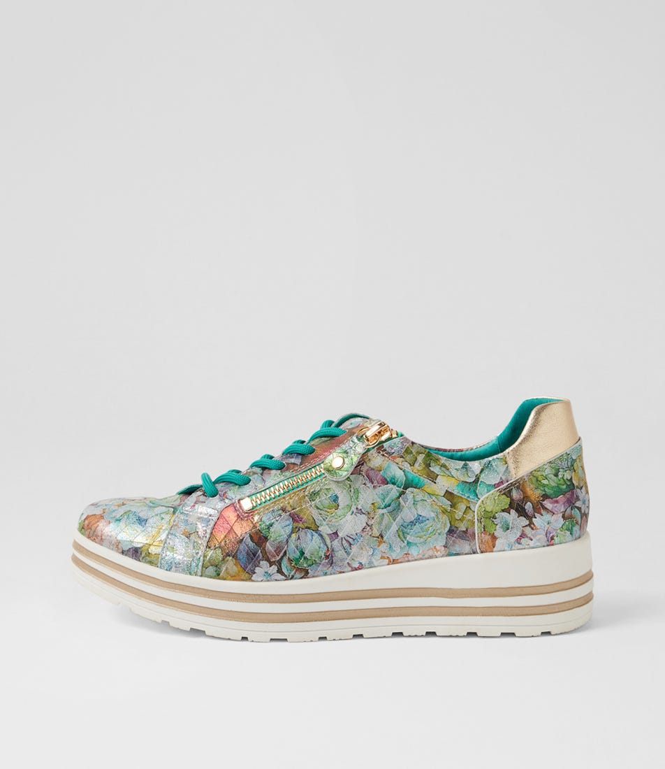 Vamra Xf Teal Diamond Gold Leather Sneakers