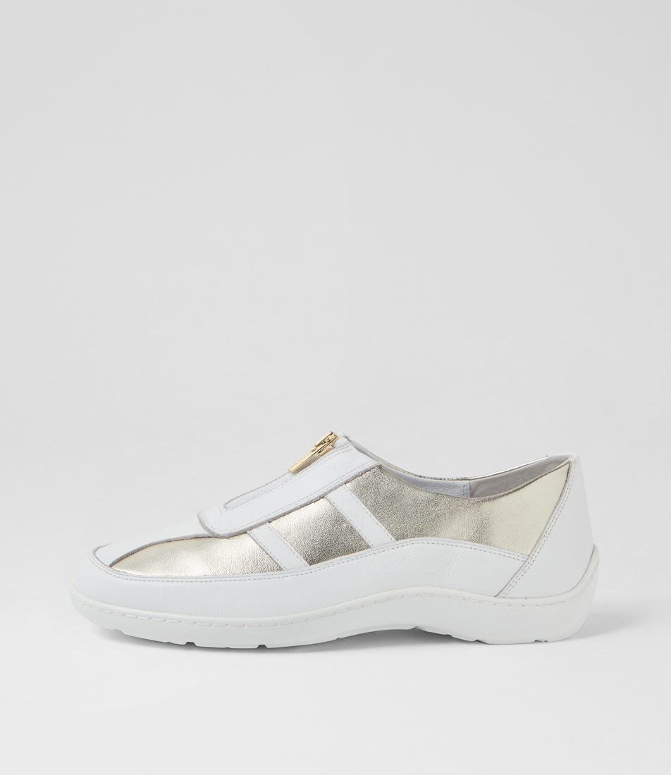 Woria Xf White Pale Gold Leather Sneakers by Ziera