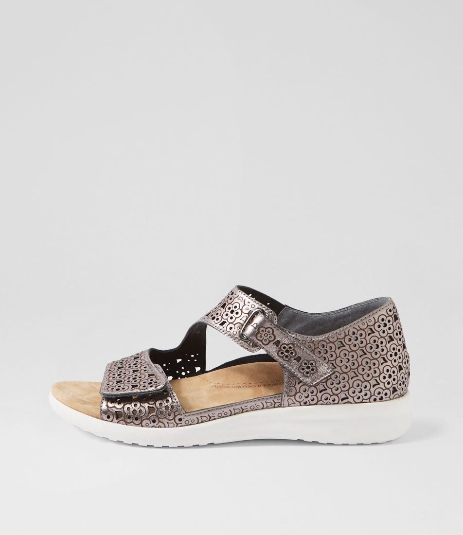 Bizza Xw Pewter White Leather Sandals