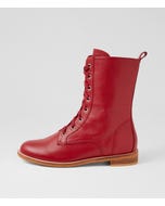 Mohini Xw Dark Red Leather Lace Up Boots