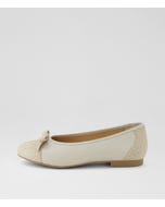 Cellos Xf Camel White Print Almond Leather Flat Shoes