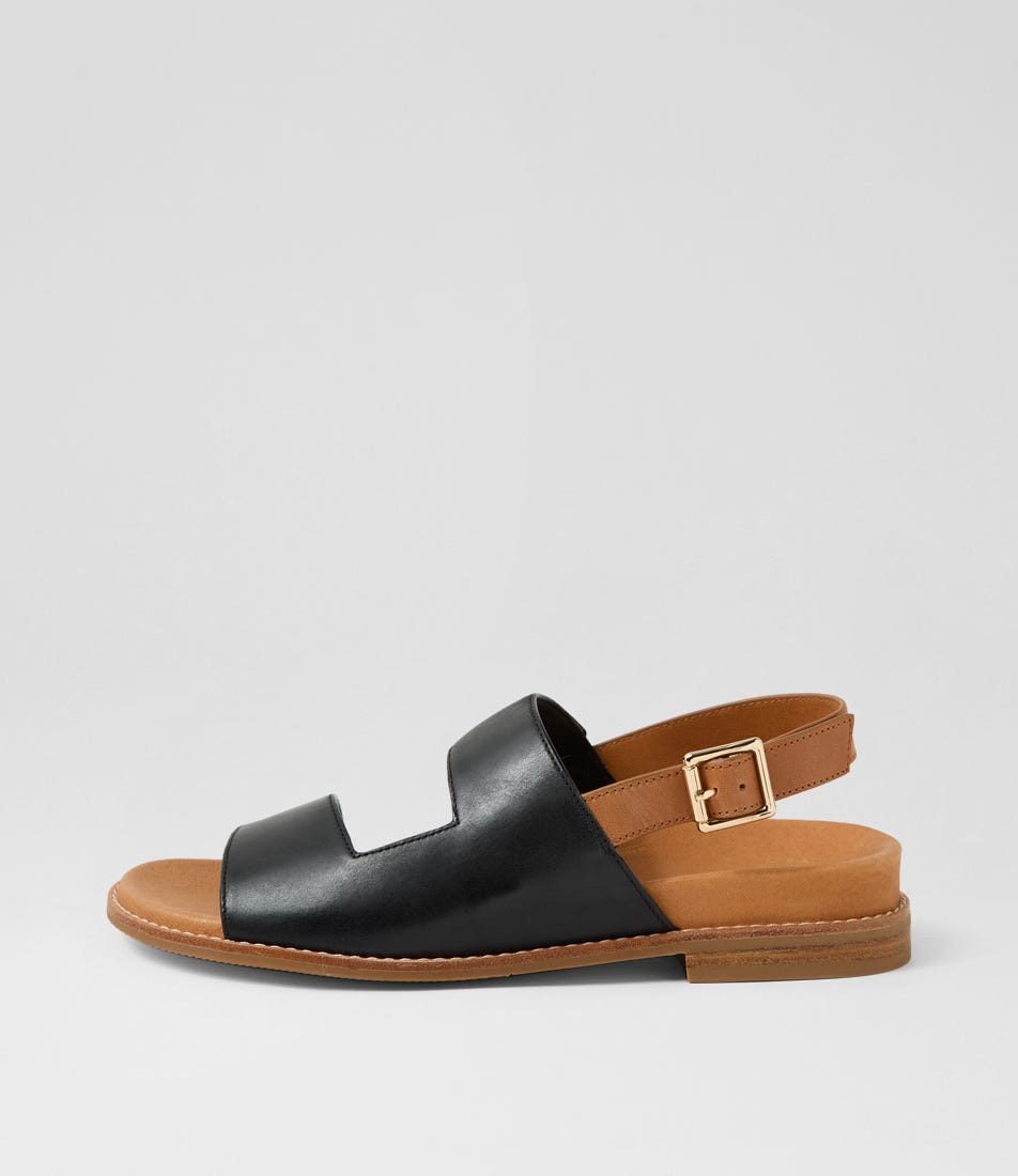 Junro W Black Tan Leather Sandals