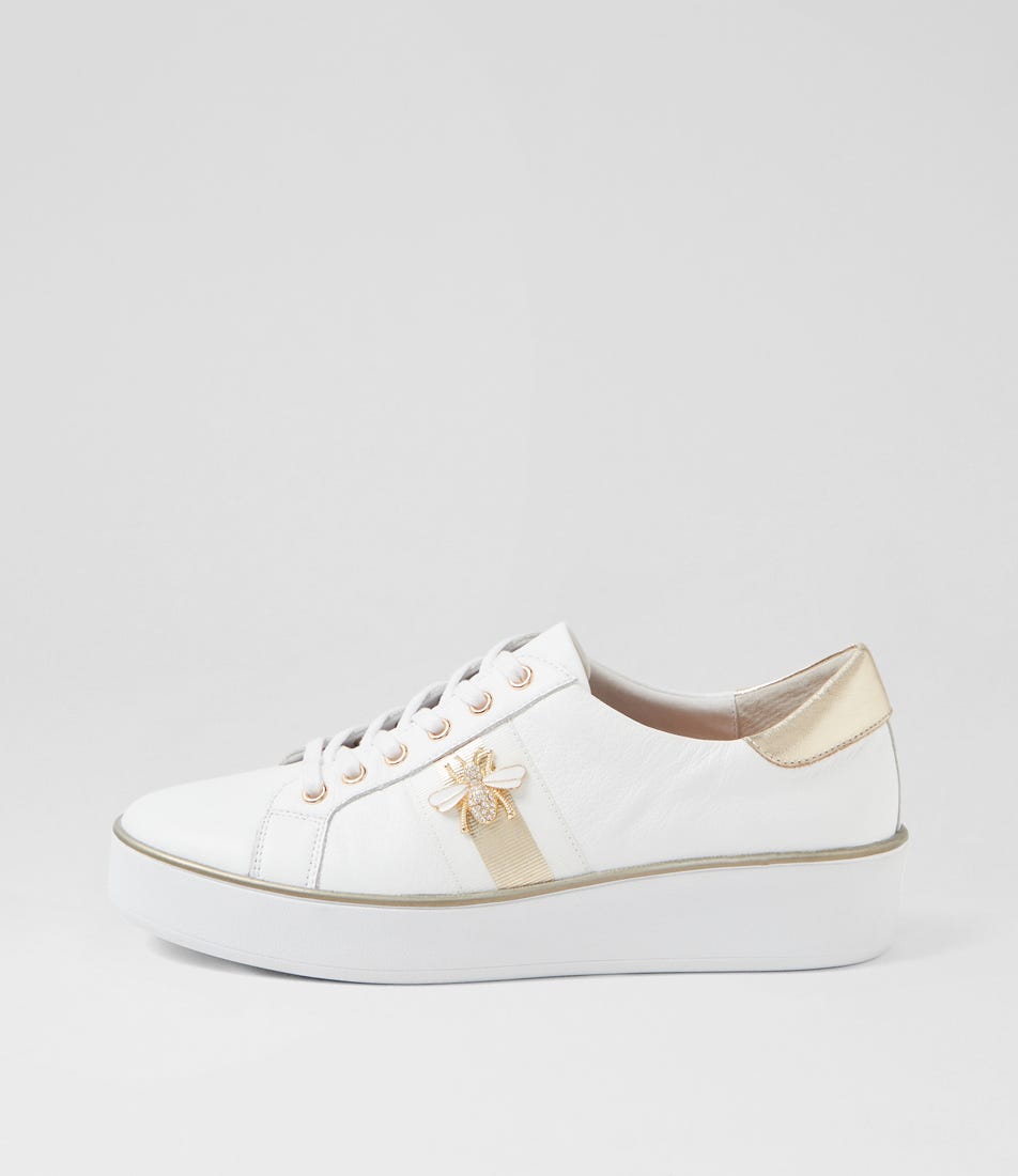 Zobuck W White Pale Gold Leather Sneakers