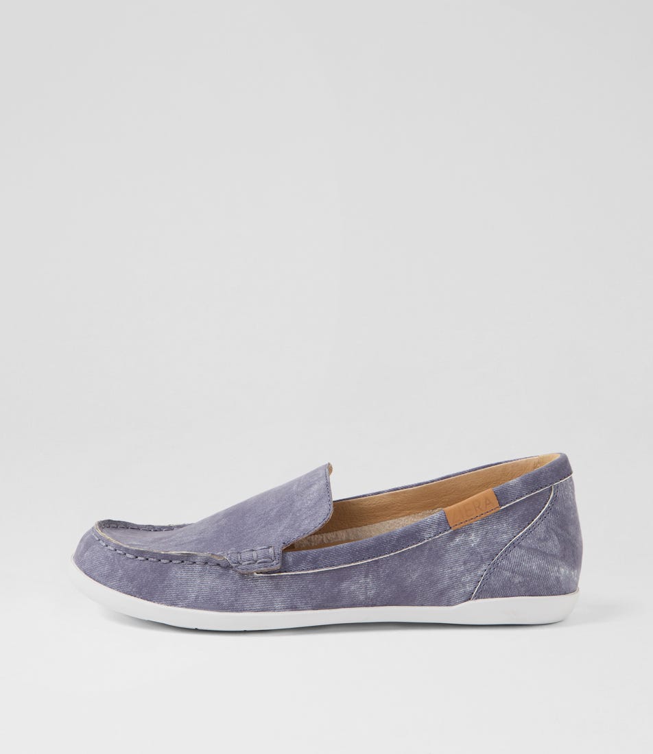Laire W Blue Distress Denim Leather Flat Shoes