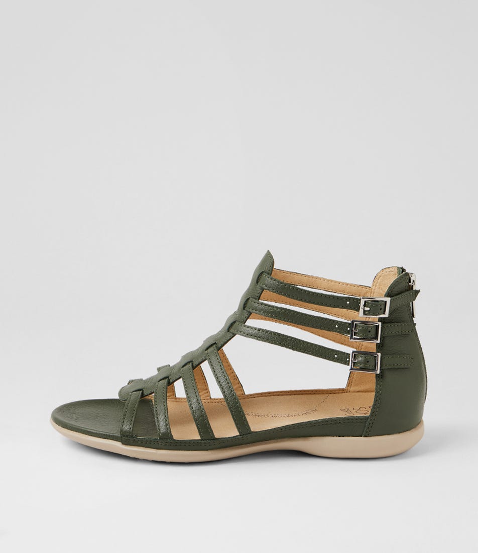 Britta W Khaki Leather Sandals