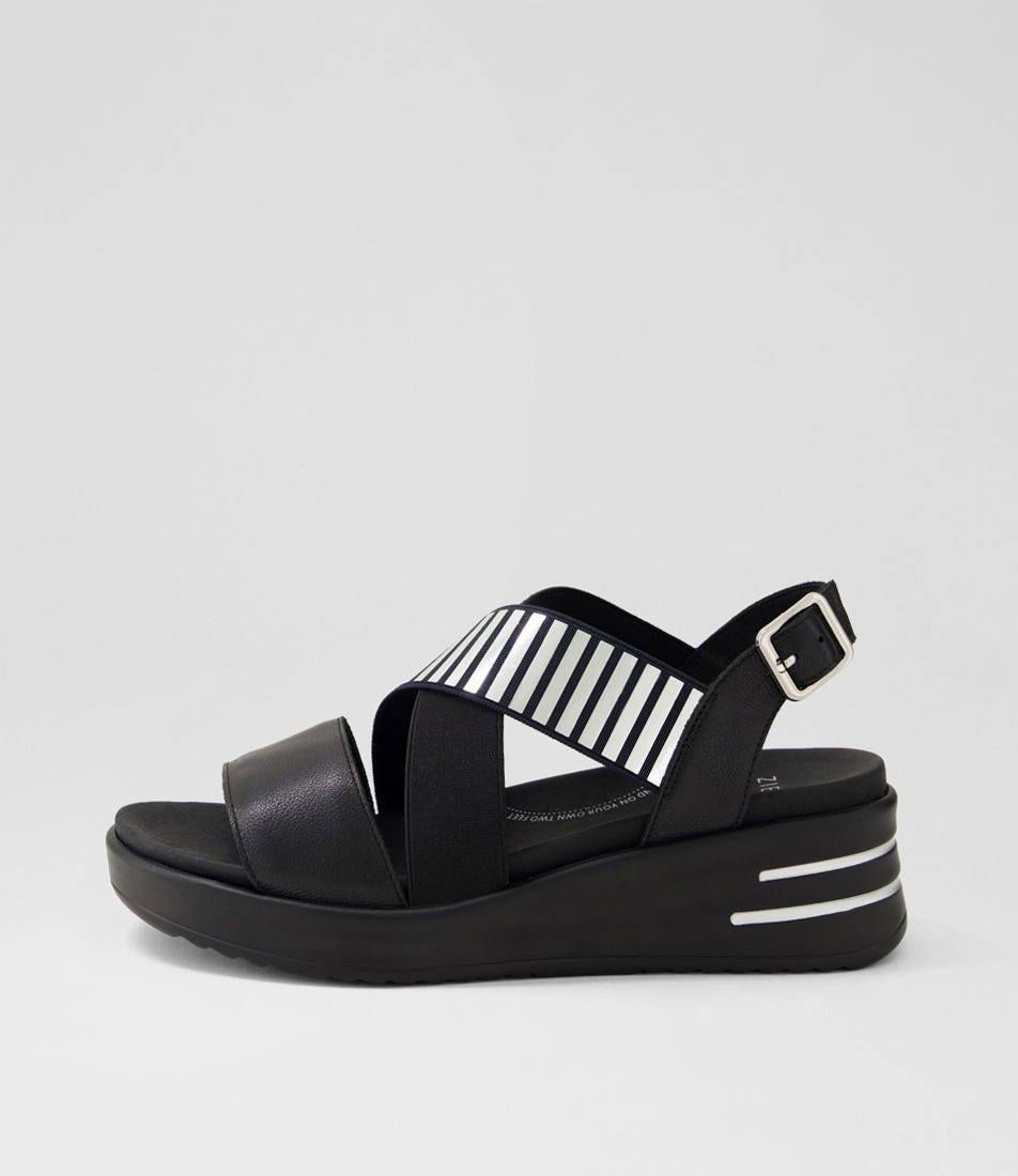Solle Xw Black Silver Leather Sandals