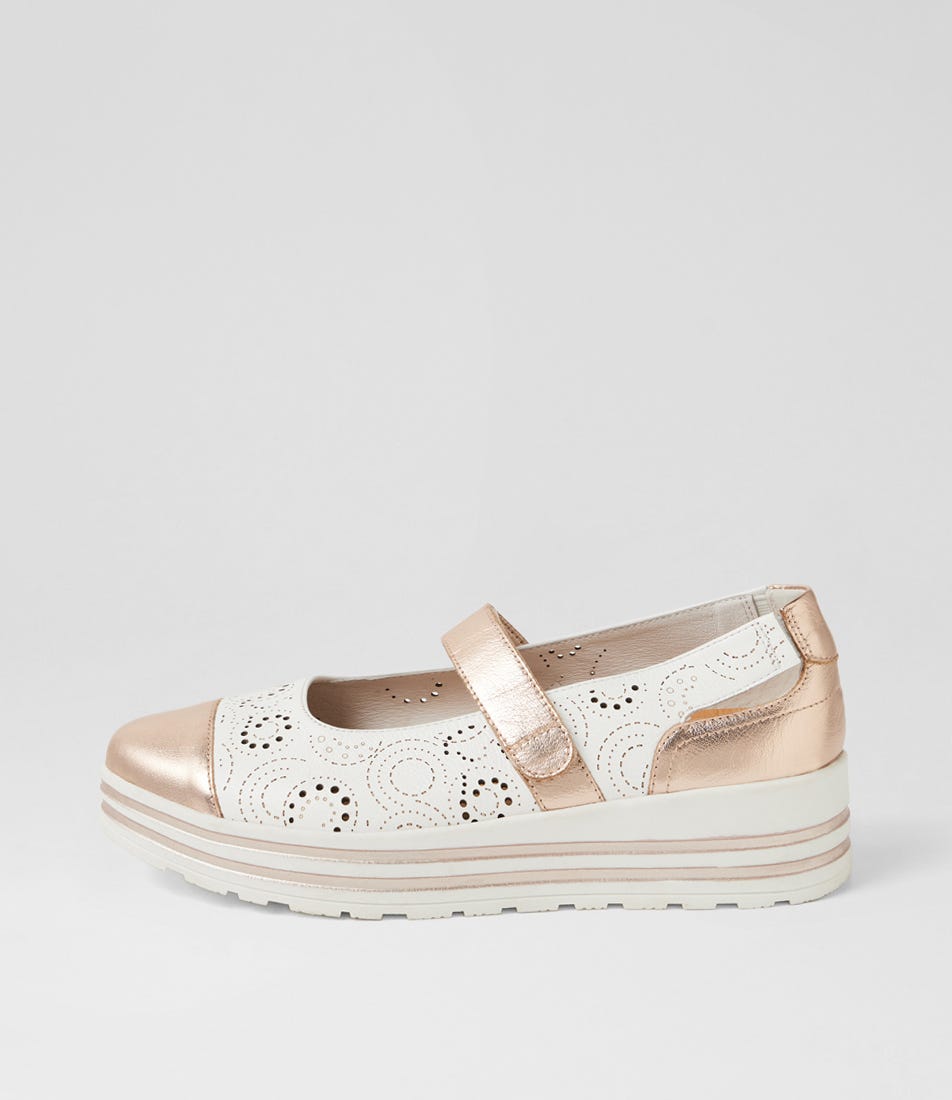Volmar Xf Platinum Rose Gold White Leather Mary Janes