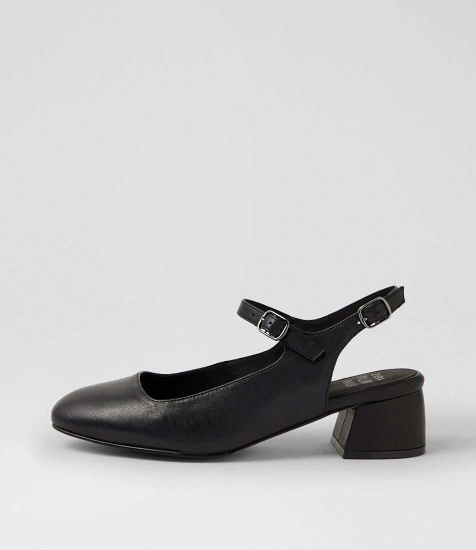Zenda W Black Leather Mary Jane Heels