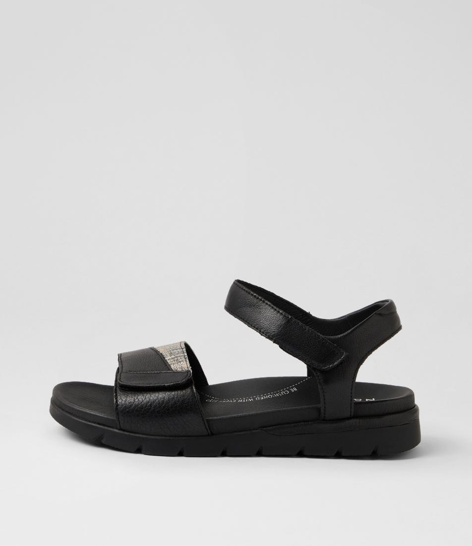 Angiela Xw Black Lizard Leather Sandals